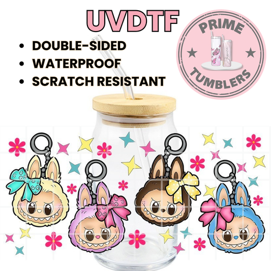 LABUBU Keychains Stars 16oz Libbey Glass Cup Wrap UVDTF, Ready to apply decal STICKERS Labubus aesthetic plush dolls The Monsters Pop Mart La’Bubu