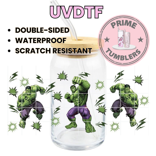 Marvel Avengers superheroes 16oz UVDTF cup wrap, ready to apply STICKERS Hulk green decal