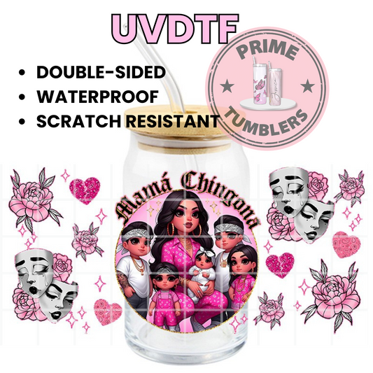 MAMA Chingona 5 children 16oz UVDTF cup wrap, ready to apply STICKERS Mom