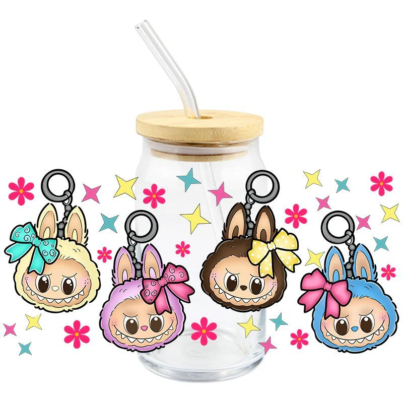 LABUBU Keychains Stars 16oz Libbey Glass Cup Wrap UVDTF, Ready to apply decal STICKERS Labubus aesthetic plush dolls The Monsters Pop Mart La’Bubu