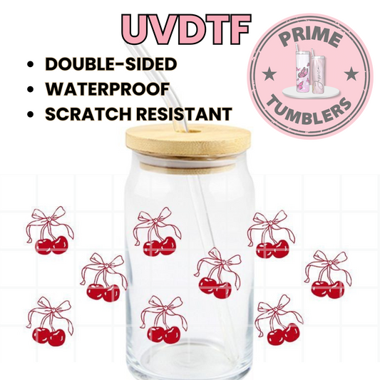 CHERRY Bows 16oz UVDTF cup wrap, ready to apply STICKERS