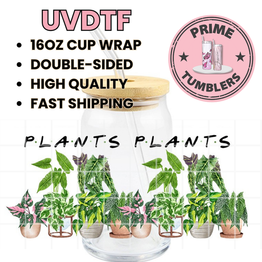 Plants green PLANTS 16oz UVDTF cup wrap, ready to apply STICKERS on