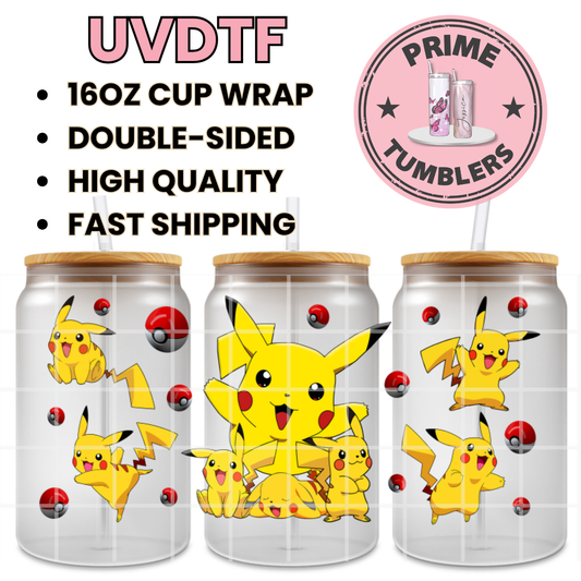 Pokémon character Pikachu, Poké Ball 16oz UVDTF cup wrap, ready to apply STICKERS Decals