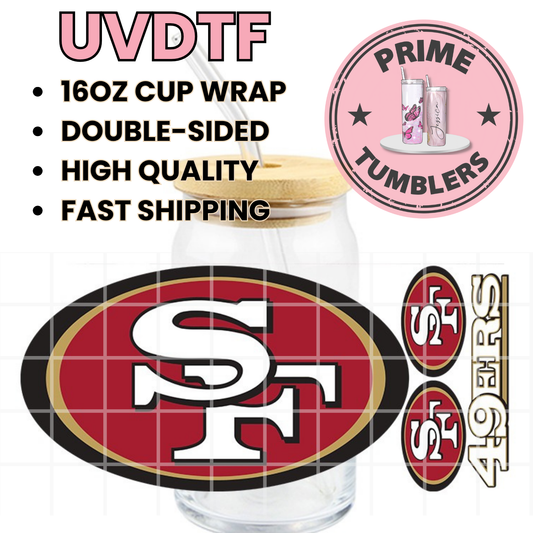 Football 49ers Niners Logo SF San Francisco 16oz UVDTF cup wrap, ready to apply STICKERS