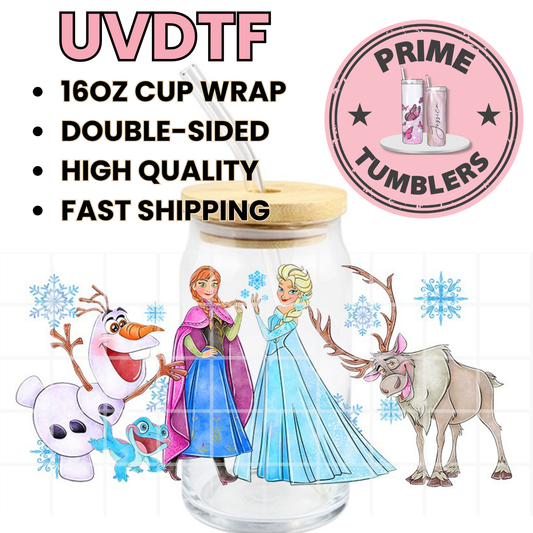 Disney's Frozen MOVIE Princess Elsa, Anna, Olaf, and Sven 16oz UVDTF cup wrap, ready to apply STICKERS decal