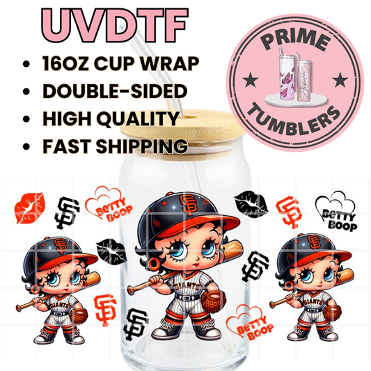 GIANTS BP Betty Boop SAN FRANCISCO baseball SF 16oz UVDTF cup wrap, ready to apply STICKERS