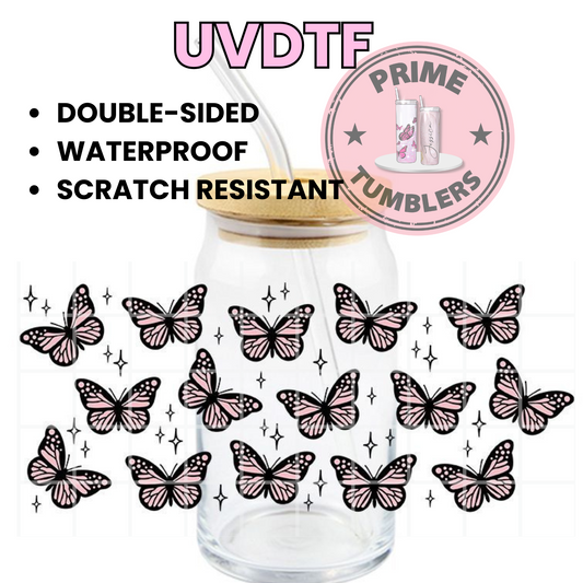 Butterfly pink CUTE 16oz UVDTF cup wrap, ready to apply STICKERS butterflies