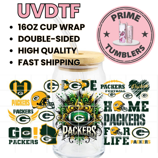GREEN Bay PACKERS football 16oz UVDTF cup wrap, ready to apply STICKERS