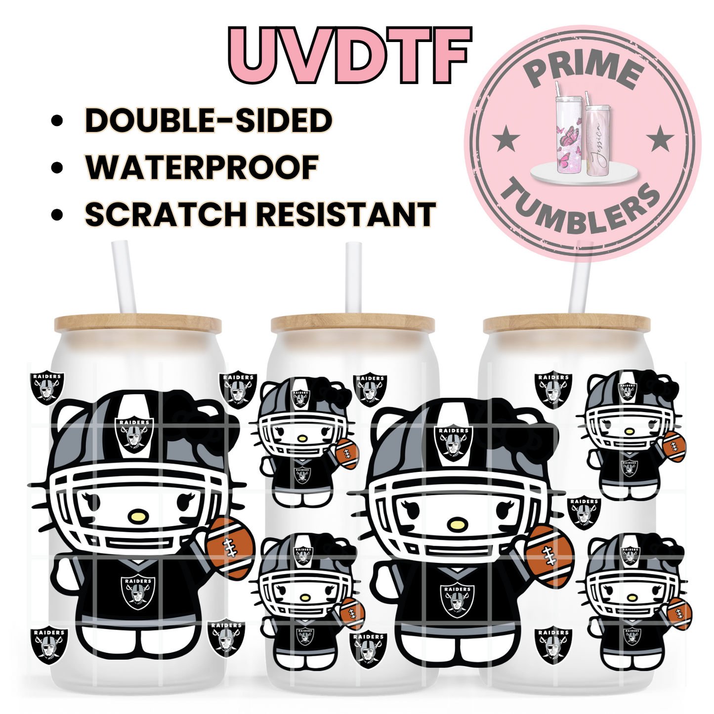 Hello Kitty RAIDERS Mexico 16oz UVDTF cup wrap, ready to apply STICKERS Football