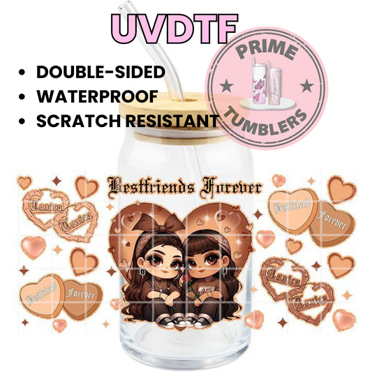 Bestfriends Forever 16oz UVDTF cup wrap, ready to apply STICKERS brown