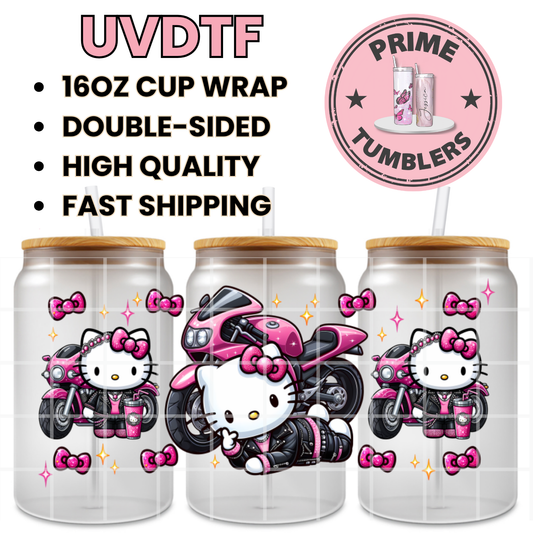 Hello Kitty Motorcycle HK 16oz UVDTF cup wrap, ready to apply STICKERS