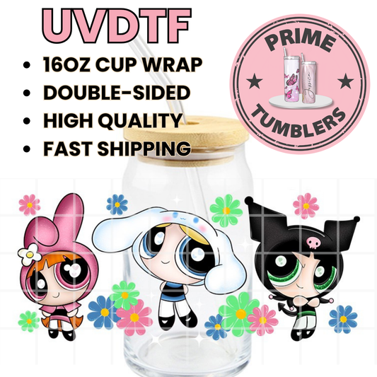 SANRIO PowerPuffs Girls 16oz UVDTF cup wrap, ready to apply STICKERS