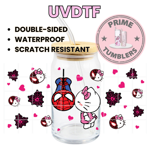 SANRIO Hello Kitty love Spiderman 16oz UVDTF cup wrap, ready to apply STICKERS HK