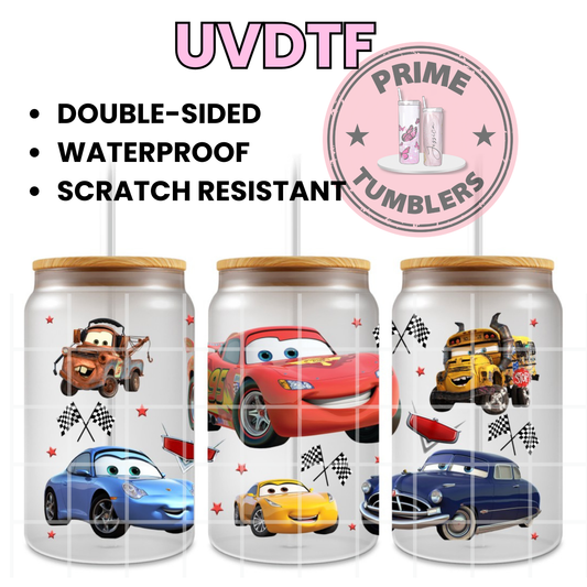 Disney/Pixar movie CARS Lightning McQueen, Mater, Sally Carrera, and Doc Hudson 16oz UVDTF cup wrap, ready to apply STICKERS Decals car
