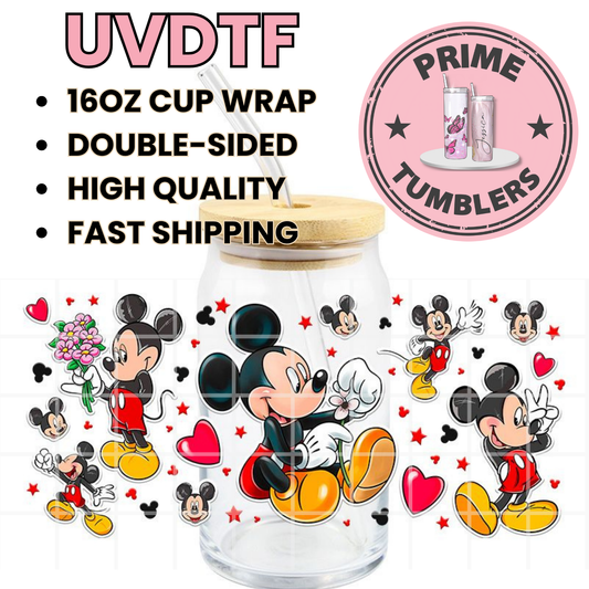 Mickey MOUSE love 16oz UVDTF cup wrap, ready to apply STICKERS