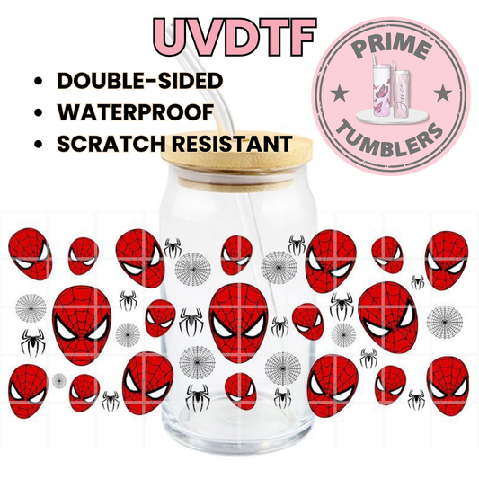 Spiderman head superheroes 16oz UVDTF cup wrap, ready to apply STICKERS red decal Spider-Man web spider
