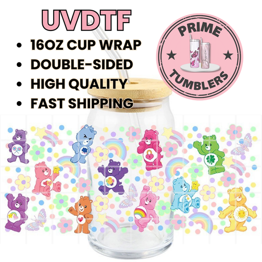 CareBEARS rainbows 16oz UVDTF cup wrap, ready to apply STICKERS on