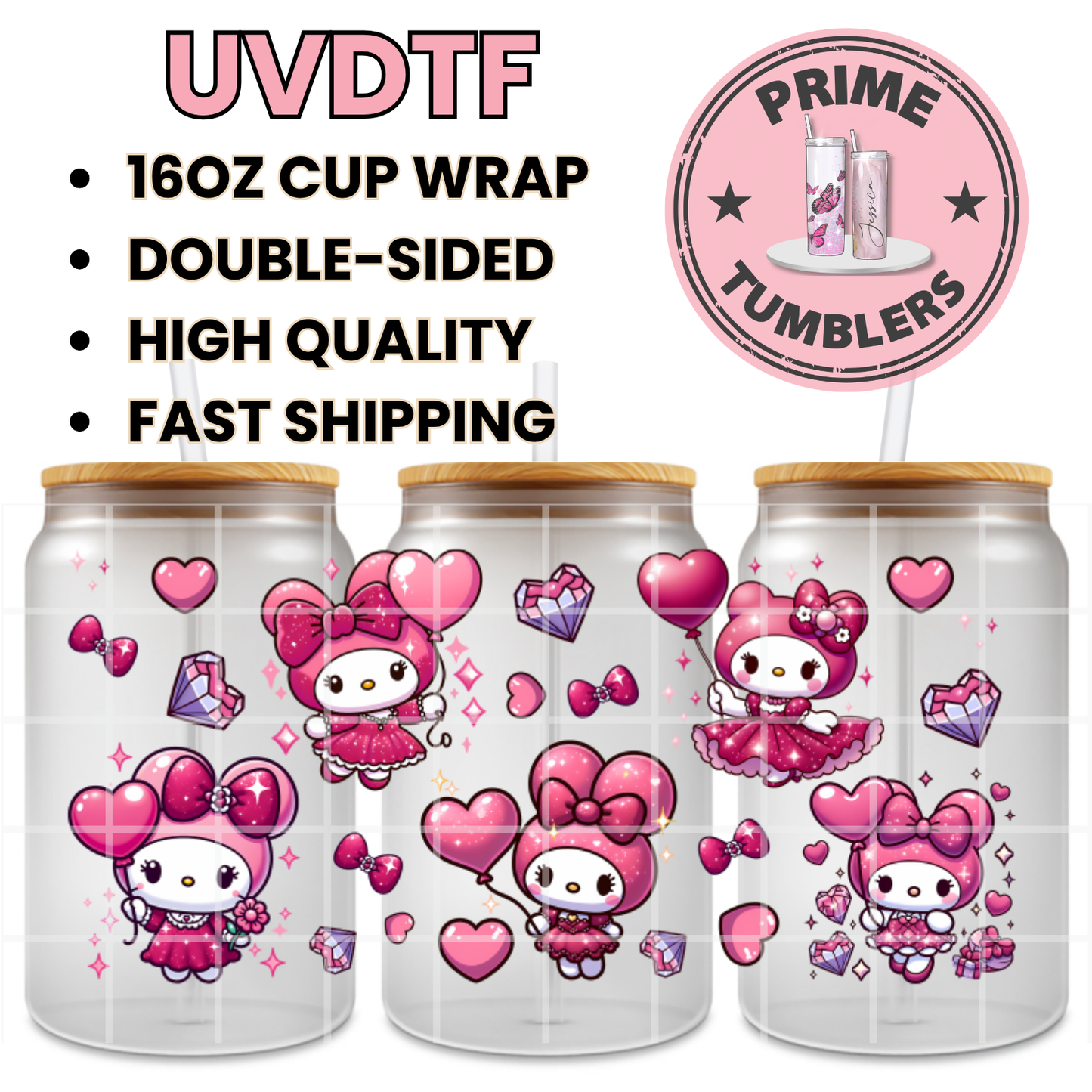 My MELODY balloons 16oz UVDTF cup wrap, ready to apply STICKERS