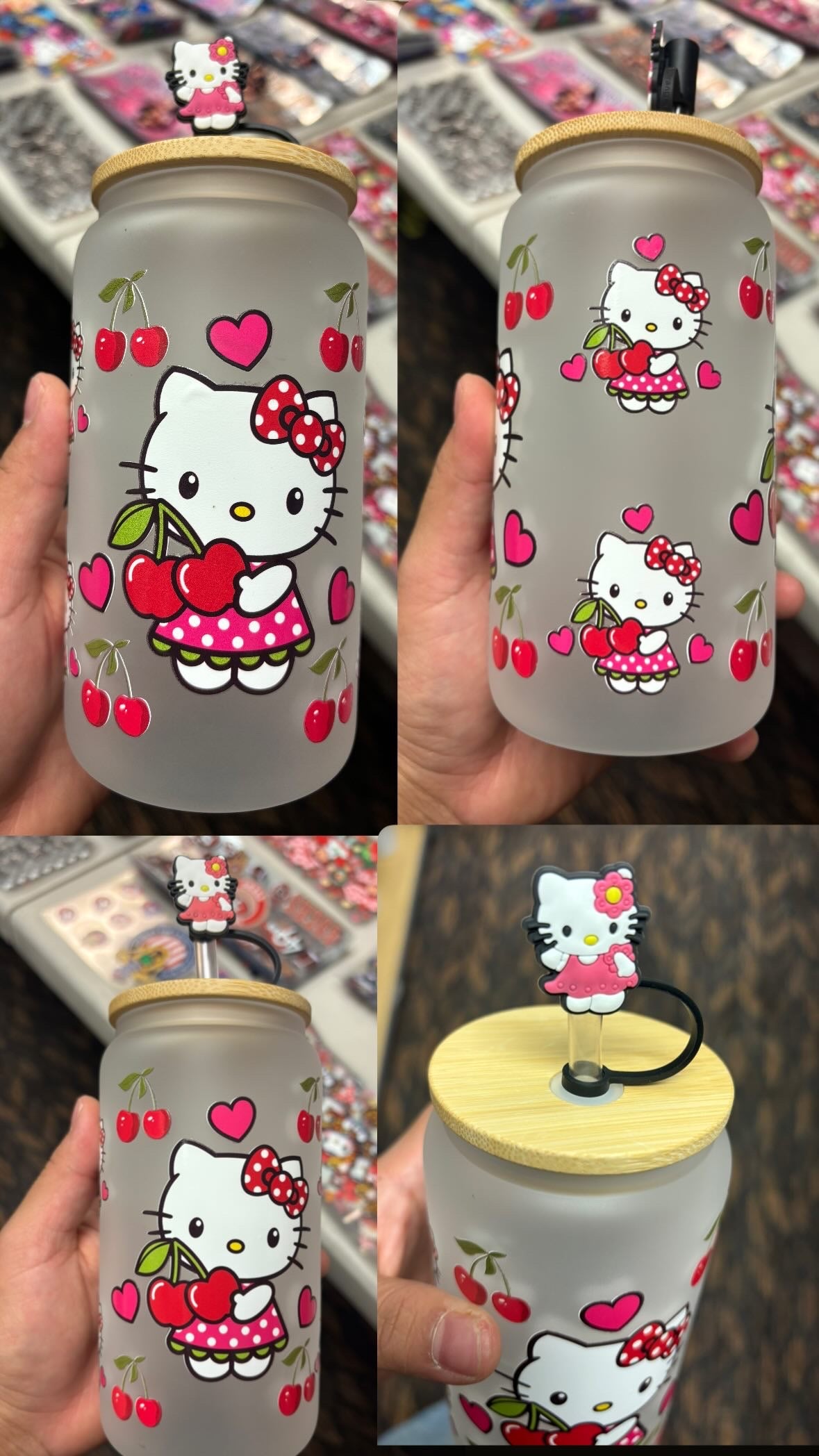Hello Kitty Cherry 16oz frosted GLASS cup