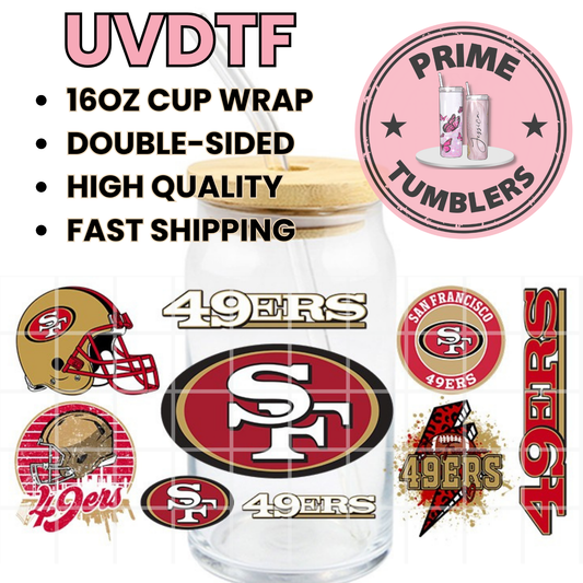 Football 49ers Niners mix SF San Francisco 16oz UVDTF cup wrap, ready to apply STICKERS