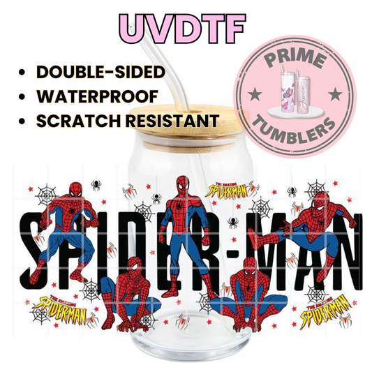The Amazing SpiderMan superhero 16oz UVDTF cup wrap, ready to apply STICKERS red decal Spider-Man spider webs