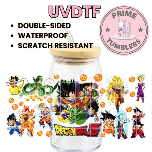 Dragon Ball Z Ready-to-press UVDTF Transfers, Cup wrap decals, Tumbler prints, 16oz Libbey Glass UV STICKERS DBZ Shenron, Goku, Vegeta, Gohan, and Piccolo