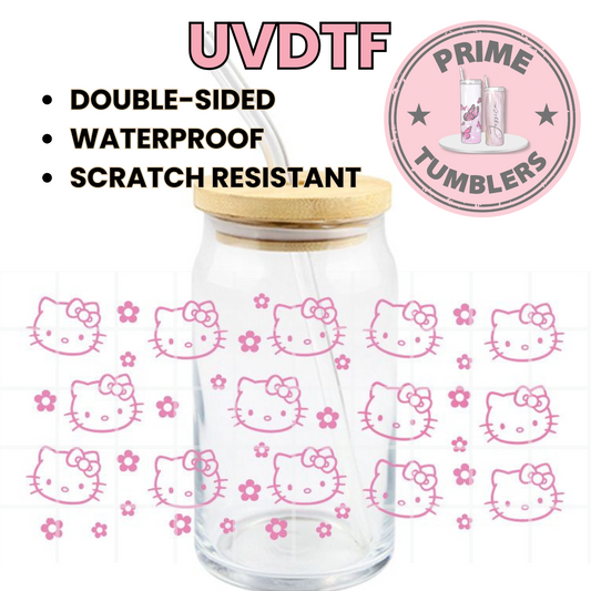 Hello Kitty light pink outline 16oz UVDTF cup wrap, ready to apply STICKERS HK flowers
