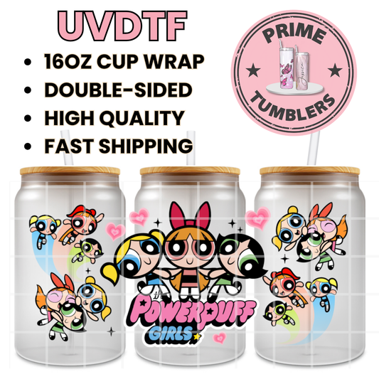 Powerpuff GIRLS trio 16oz UVDTF cup wrap, ready to apply STICKERS Disney