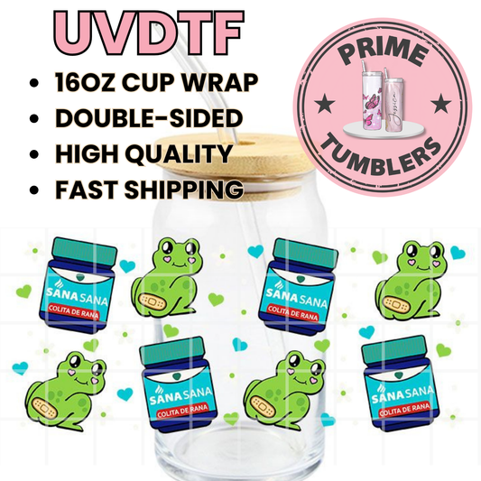 Sana Sana Colita de Rana 16oz UVDTF cup wrap, ready to apply STICKERS