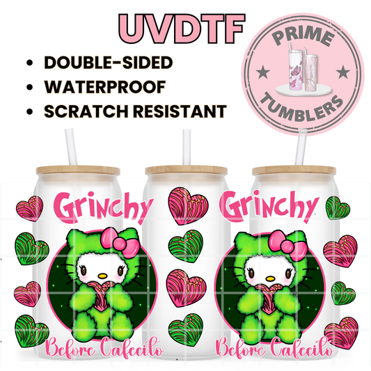Hello Kitty GRINCH pink green 16oz UVDTF cup wrap, ready to apply STICKERS Sanrio HK grinchy Kawaii Christmas