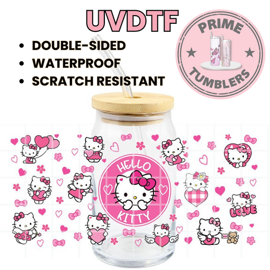 Hello KITTY pink coffee 16oz UVDTF cup wrap, ready to apply STICKERS Sanrio
