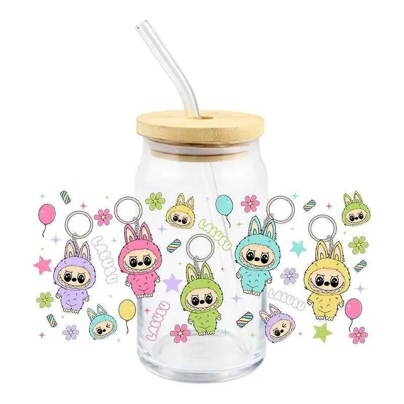 LABUBU Keychains 16oz Libbey Glass Cup Wrap UVDTF, Ready to apply decal STICKERS Labubus aesthetic plush dolls The Monsters Pop Mart La’Bubu