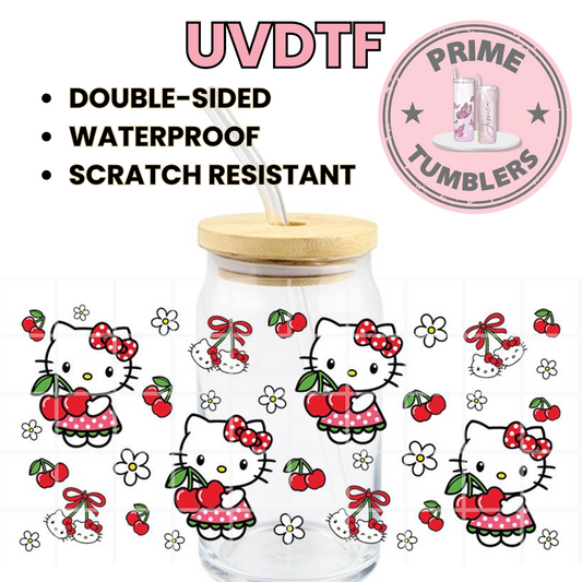 Cherry flowers Hello Kitty HK 16oz UVDTF cup wrap, ready to apply STICKERS Sanrio