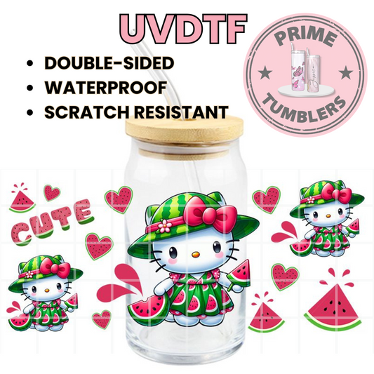 Hello KITTY watermelon 16oz UVDTF cup decal wrap, ready to apply STICKERS cute Sanrio