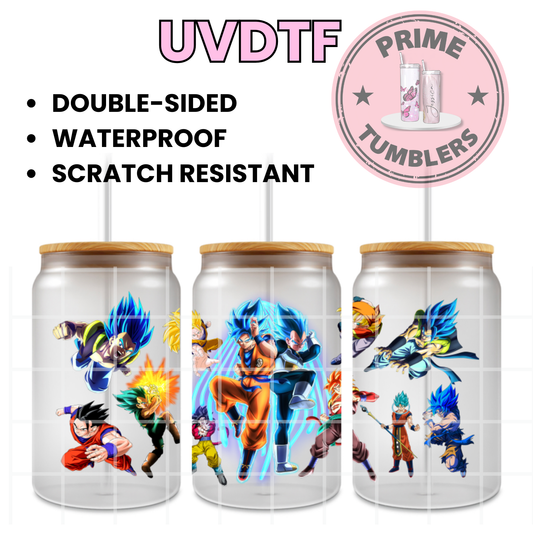 Dragon Ball Z Ready-to-press UVDTF Transfers, Cup wrap decals, DBZ Tumbler prints, 16oz Libbey Glass UV STICKERS DBZ Japanese Anime and Manga