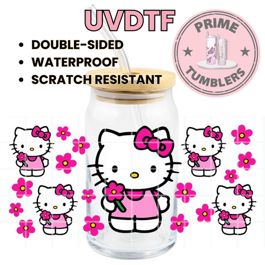 Hello KITTY pink flowers 16oz UVDTF cup decal wrap, ready to apply STICKERS Sanrio