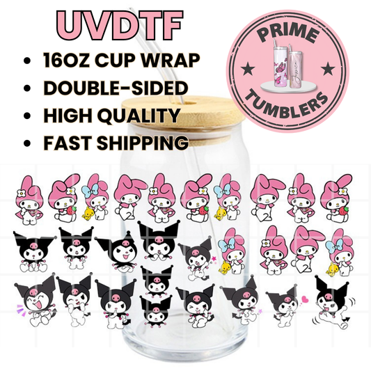 My MELODY and KUROMI 16oz UVDTF cup wrap, ready to apply STICKERS