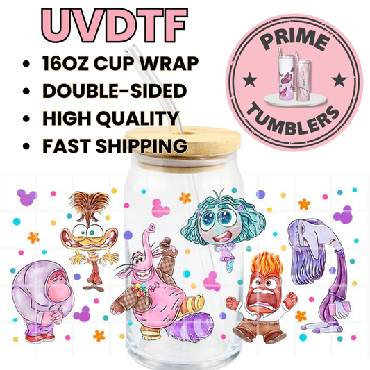 Disney INSIDE OUT 2 pixar movie 16oz UVDTF cup wrap, ready to apply STICKERS Decals Sadness, Anger, Disgust, Bing Bong and Anxiety