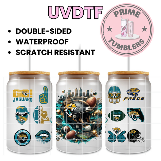 Jacksonville JAGUARS 16oz UVDTF cup wrap, ready to apply STICKERS Football sport