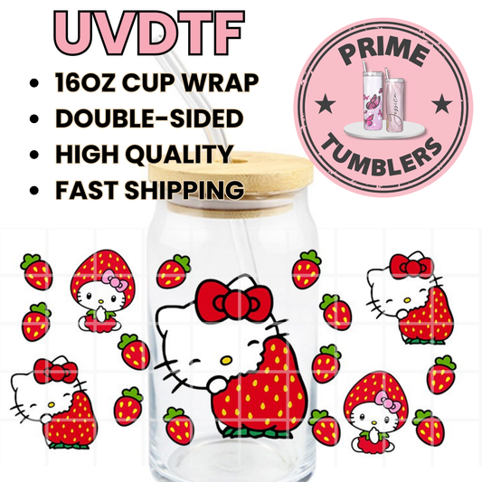 STRAWBERRY Hello Kitty HK 16oz UVDTF cup wrap, ready to apply STICKERS