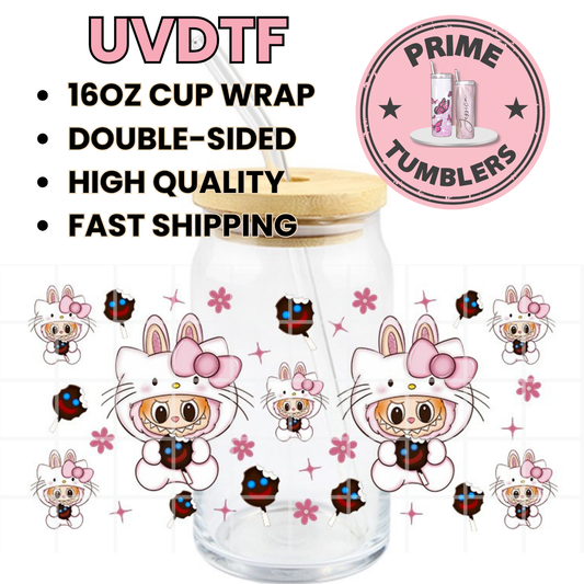 LABUBU Sanrio Hello Kitty paleta payaso 16oz UVDTF cup wrap, ready to apply STICKERS Kawaii Labubus The Monsters