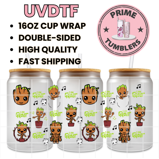 Groot 16oz UVDTF cup wrap, ready to apply STICKERS decal green