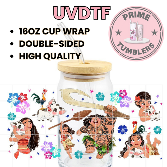 Moana movie 16oz UVDTF cup wrap, ready to apply STICKERS