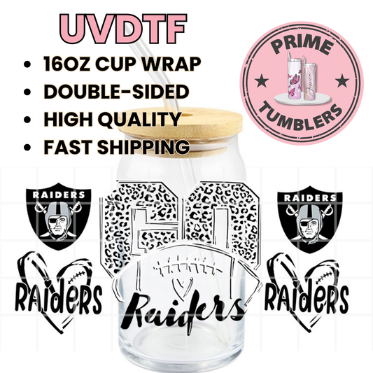 GO football RAIDERS team 16oz UVDTF cup wrap, ready to apply STICKERS on