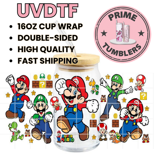 Super Mario, Luigi, and Toad 16oz UVDTF cup wrap, ready to apply STICKER decal