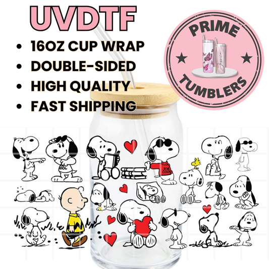 Snoopy Peanuts Charlie Brown 16oz UVDTF cup wrap, ready to apply STICKERS
