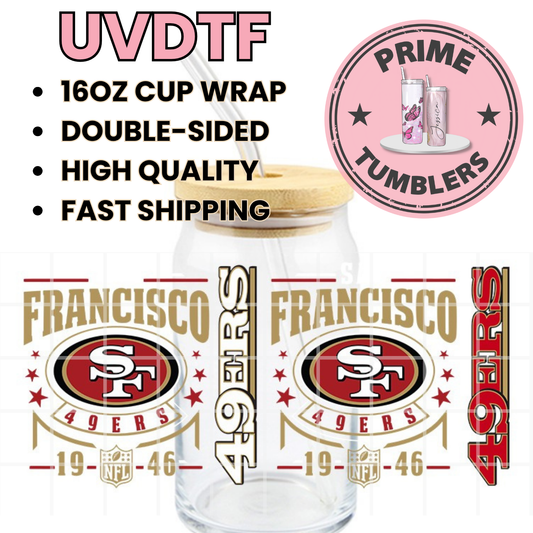 1946 Football 49ers Niners mix SF San Francisco 16oz UVDTF cup wrap, ready to apply STICKERS