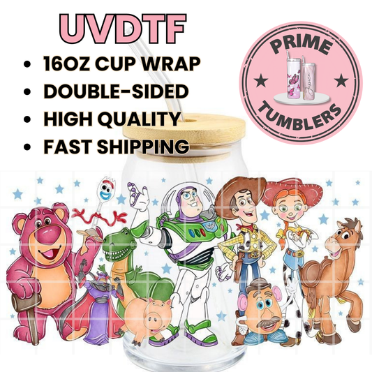 Toy Story movie 16oz Libbey Glass Cup Wrap UVDTF, Ready to apply decal STICKERS