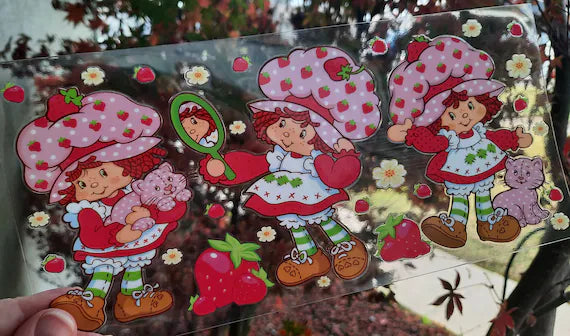 Strawberry Shortcake 16oz Libbey Glass Cup Wrap UVDTF, Ready to apply decal STICKERS strawberries flowers