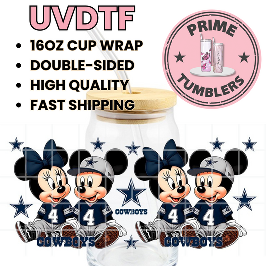Mickey MOUSE Disney DALLAS Cowboys Football 16oz UVDTF cup wrap, ready to apply STICKERS Texas